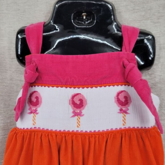 Beaux Et Belles Smocked Lollipop Corduroy Orange Pink Colorful Girls Dress - Picture 2 of 10